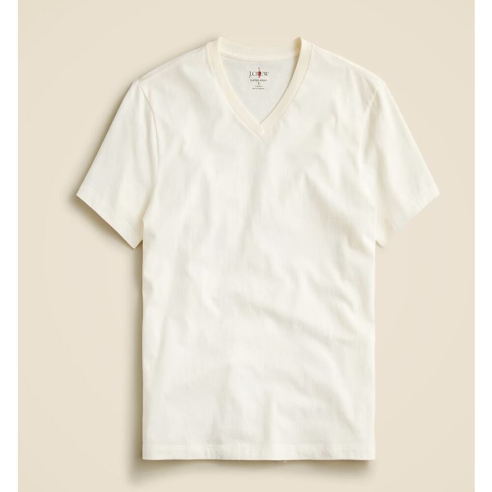 J.Crew Slim Sueded Jersey Cotton V-neck T-Shirt Mens M Light Cream Short Sleeve